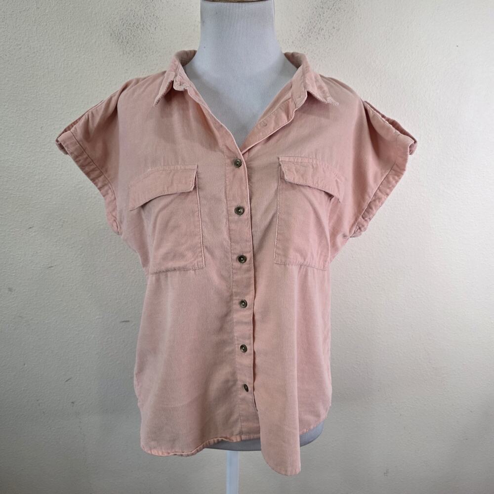 LOV Women's Peach/Pink Corduroy Sleeveless Button Down Shirt Size Small